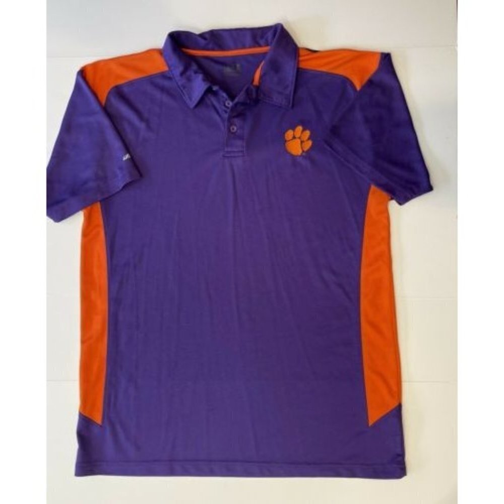 CLEMSON TIGERS Polo Shirt Men's Chest Size 49 Inches Purple & Orange Team Colors